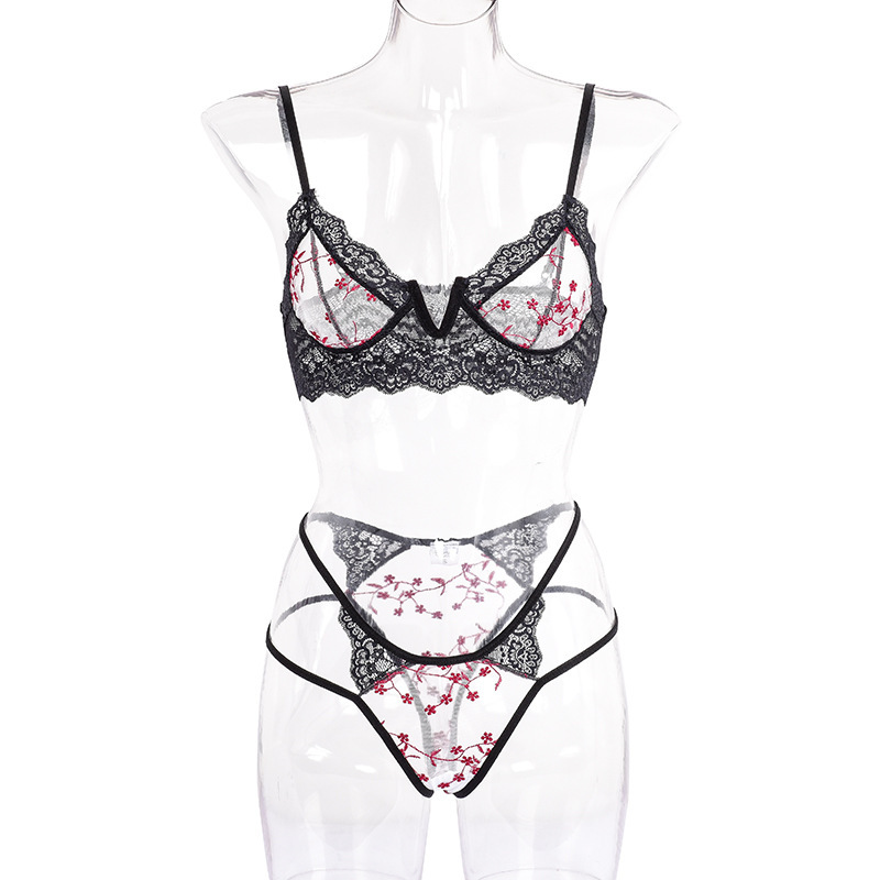 Lace Bralette Set - Damen-Dessous-Set, ultradünnes Spitzen-BH-Set, sexy transparente Unterwäsche,