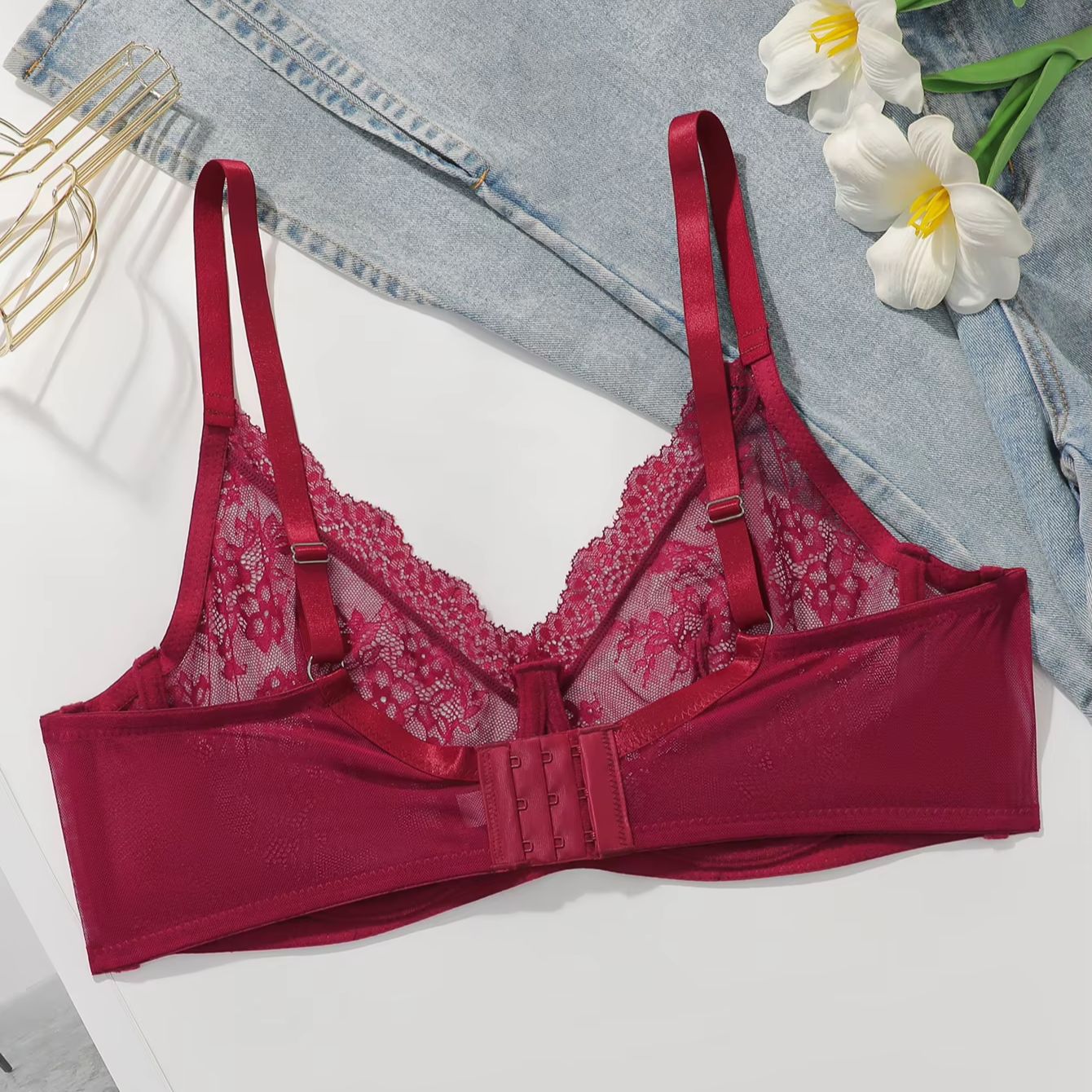 Damen Übergröße Roter Spitzen- – Sheer Mesh Bra Bewertung und Preis